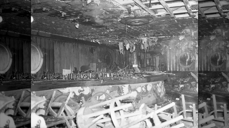The destroyed bar in the aftermath of the 1942 Cocoanut Grove Nightclub Fire