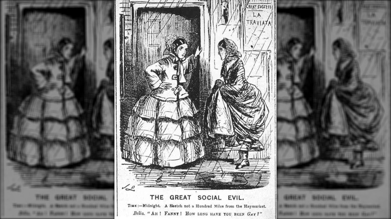 Two Victorian women stand in door frame
