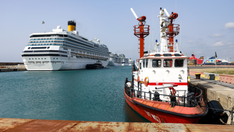 Cruise ship docked at port