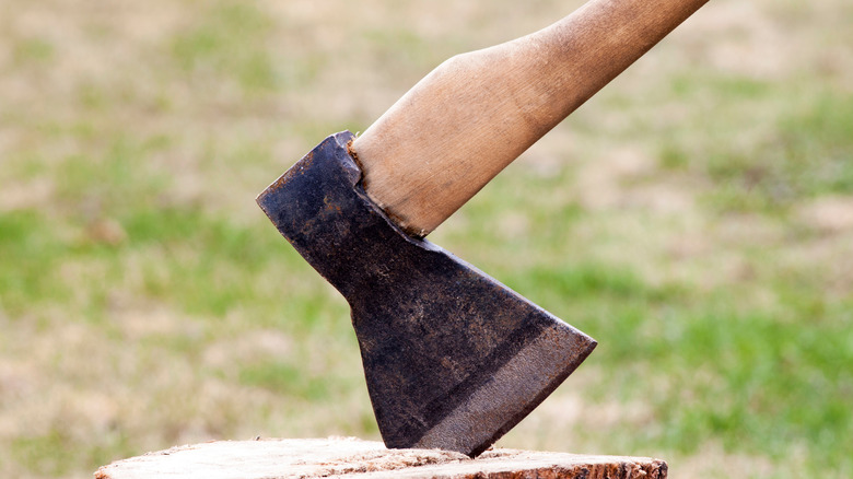 Axe on wood 