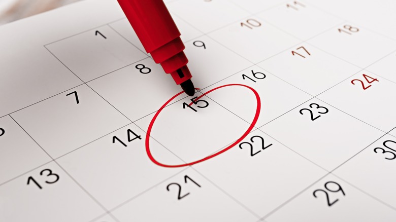Calendar with date circled