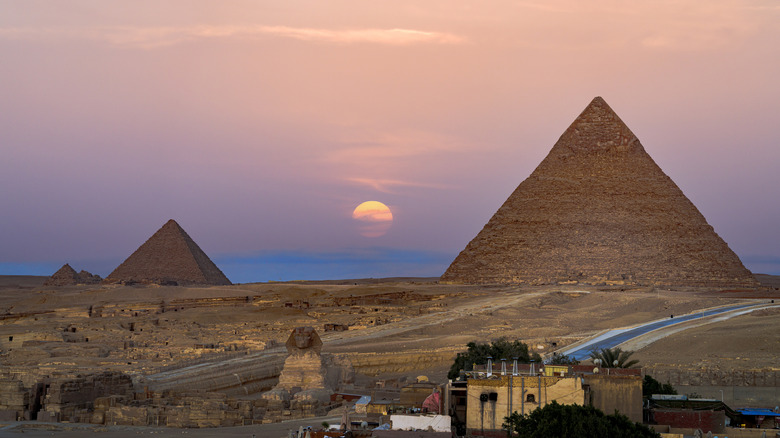 The Pyramids of Giza at sunset