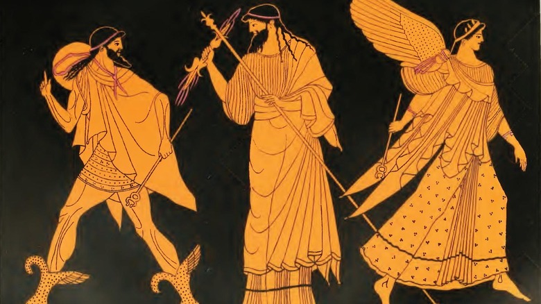 Zeus sending out Iris and Hermes