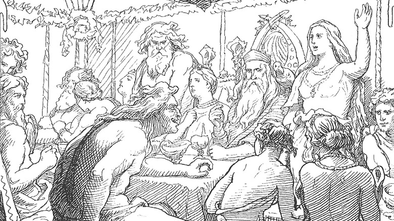 Gods sitting at feast