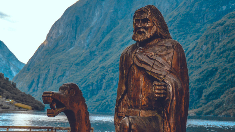 Wooden statue of a Viking