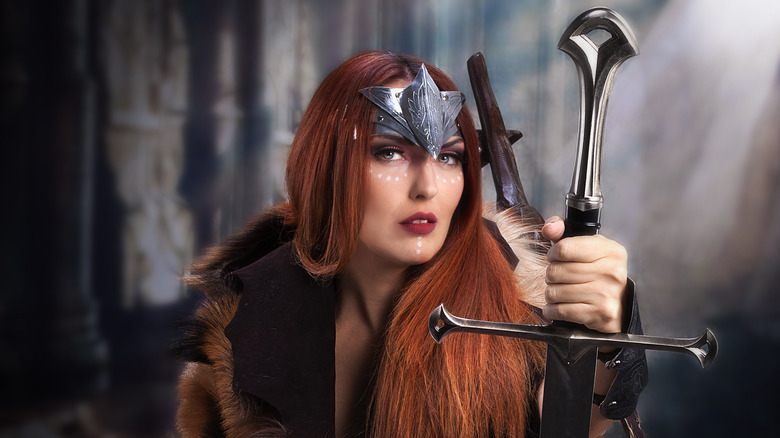 woman dressed as Viking shield-maiden 