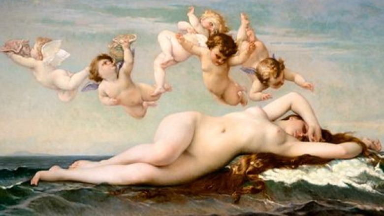 Classical painting naked woman on rocks