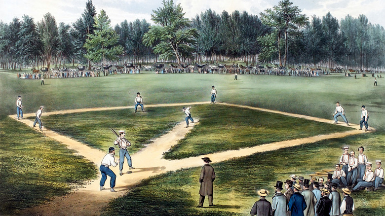 Lithograph of baseball game