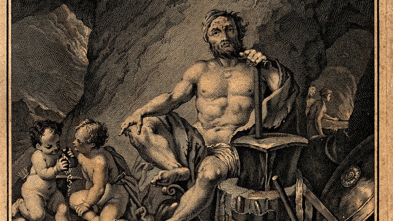 Hephaestus and tools illustration