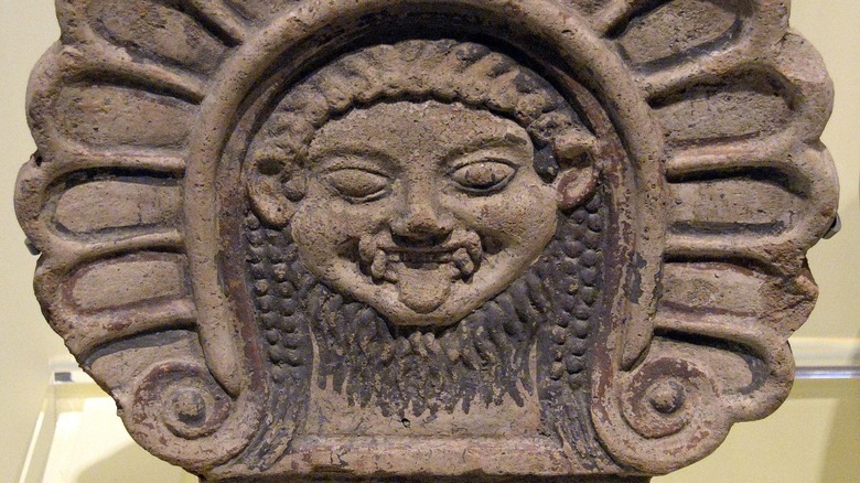 Roof ornament with Medusa's head. Etruscan, from Italy, 6th century BCE.