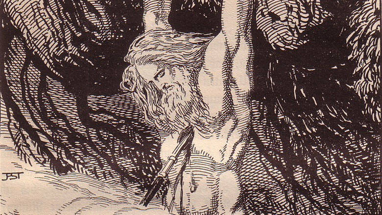 Odin hanging on tree impaled