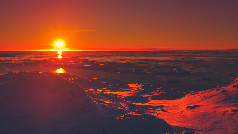 Antarctica under red sun