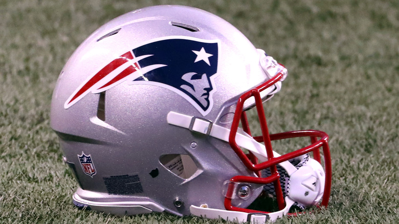 Patriots helmet on grass