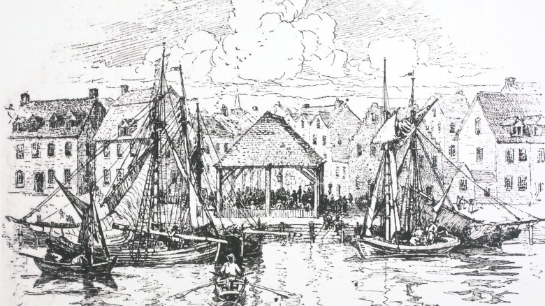 Slave auction at harbor in New York