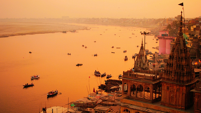 Boats during sunset on Ganges