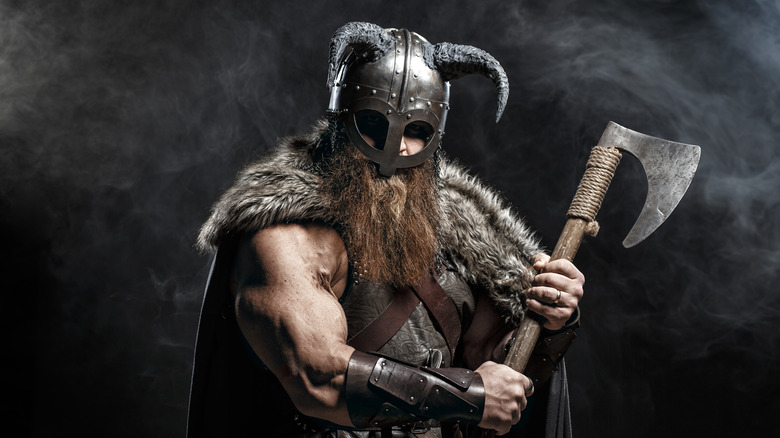 Viking with helmet and axe