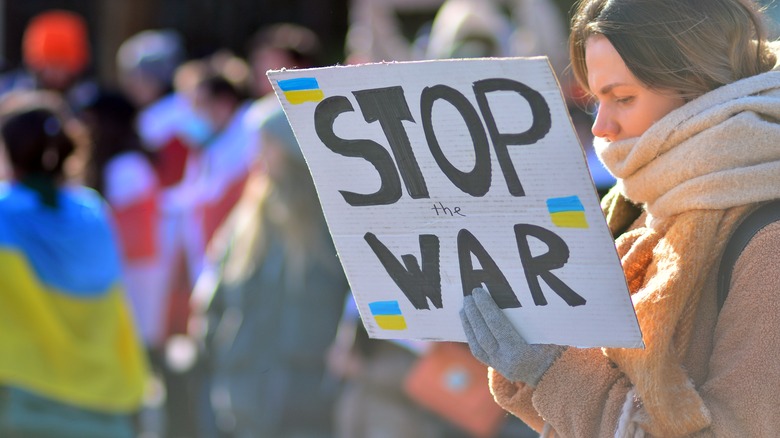 Anti-war protest sign