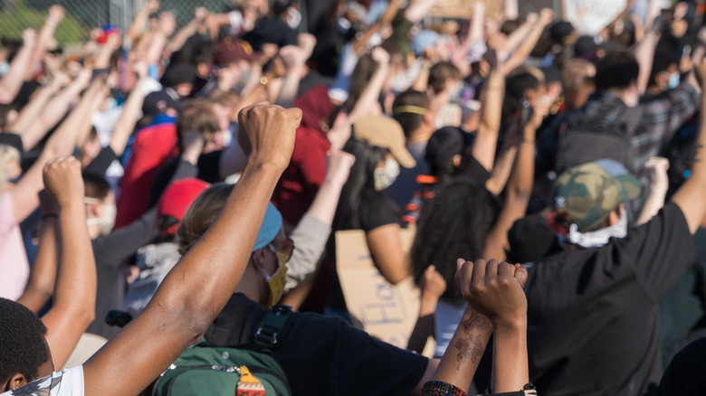 Fists in the protest