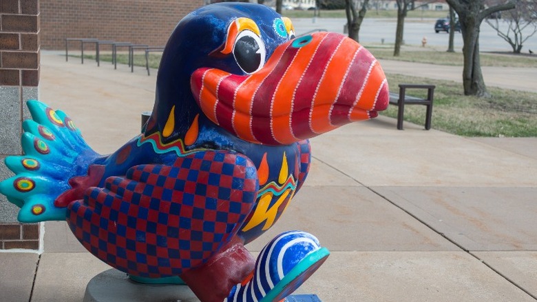 colorful Jayhawk statue