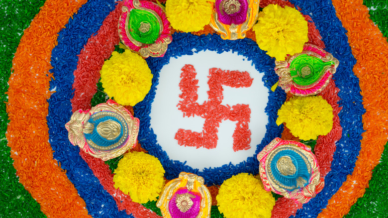 Hindu display centers on swastika