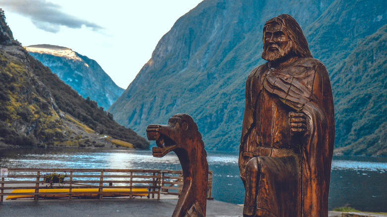 Viking ship and warrior carving