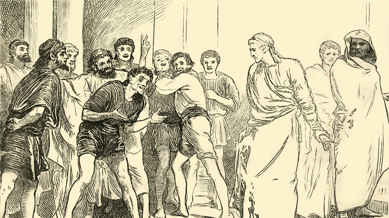 sketch of ancient group laughing