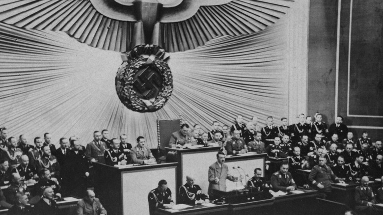 Adolf Hitler giving a speech