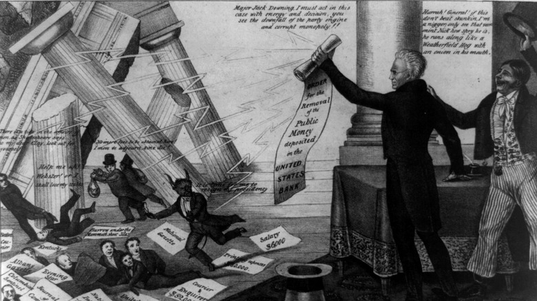 political cartoon andrew jackson destroying bank