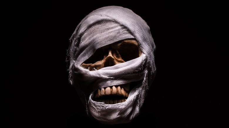 Mummy skull wrapped in cloth
