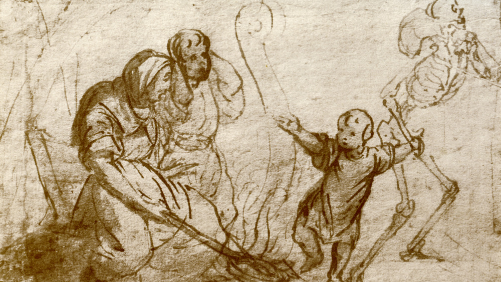 vague drawing people cooking with skeleton