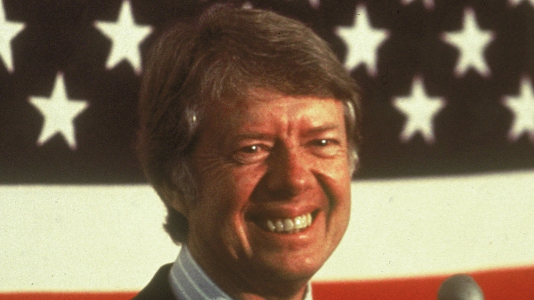 Jimmy Carter smiling American flag