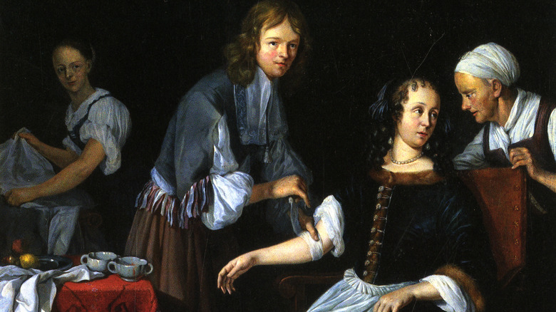 Surgeon binds woman's arm after Bloodletting