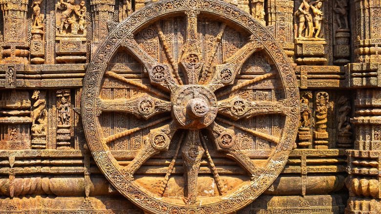 An ancient chariot wheel