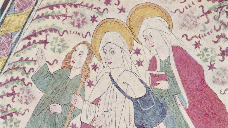 Illustration of Birgitta of Sweden on pilgrimage with two other figures