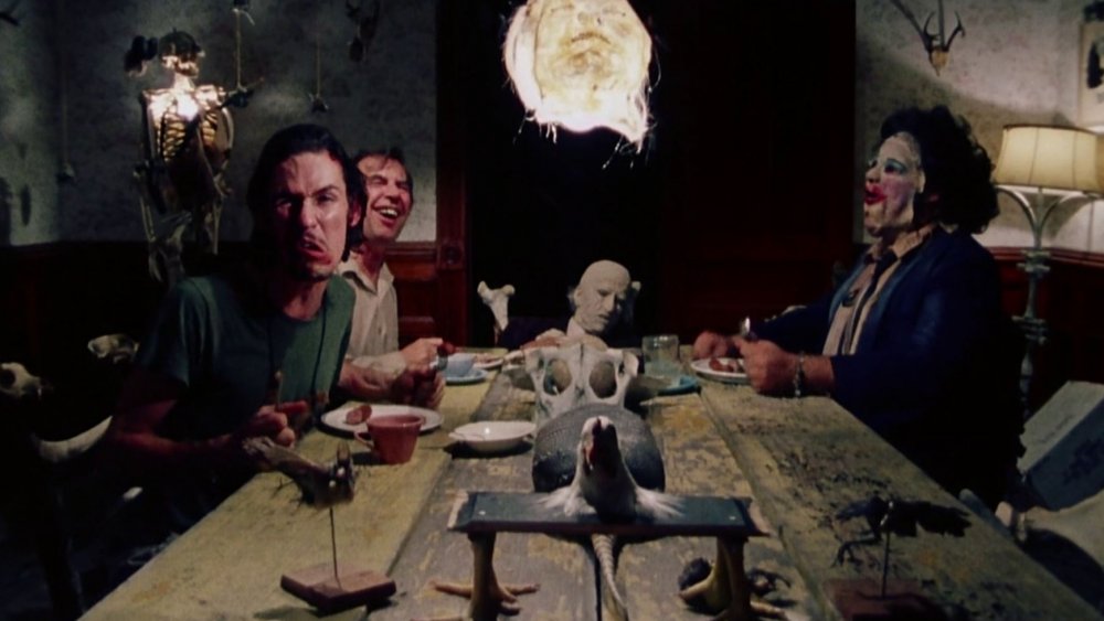 The Sawyer family enjoying dinner in Texas Chainsaw Massacre