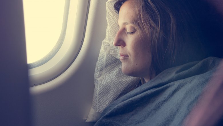 Woman on airplane