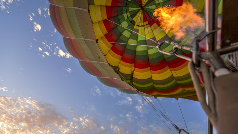 hot air balloon from below flame
