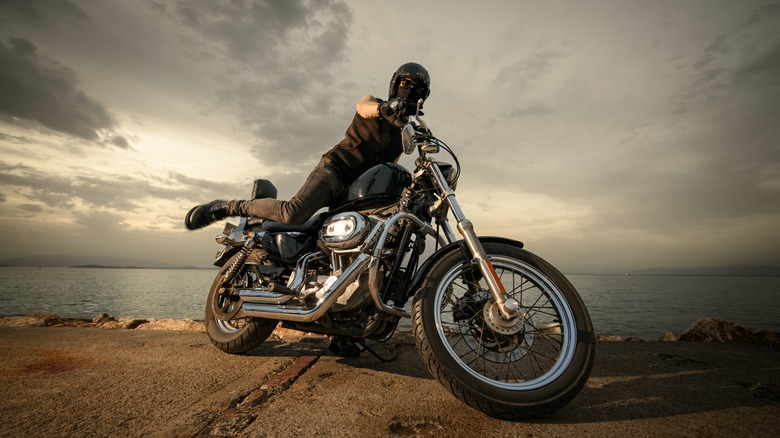 Motorcyclist looking tough