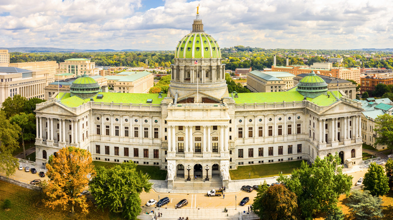Aerial view Pennsylvania State Capitol building
