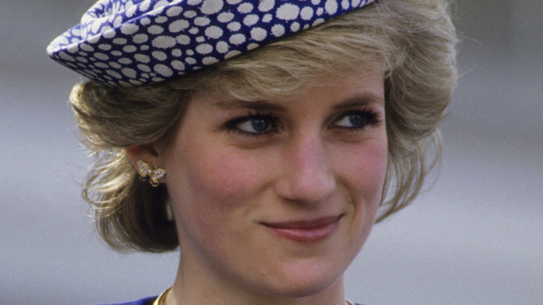 Princess Diana in blue hat
