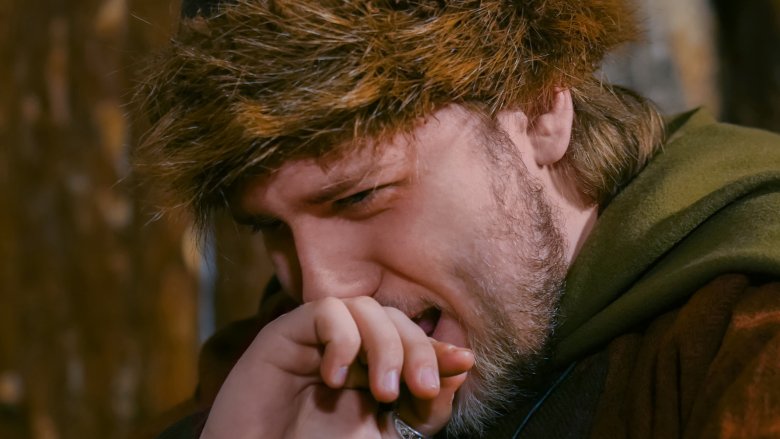 Upset man in Russian hat