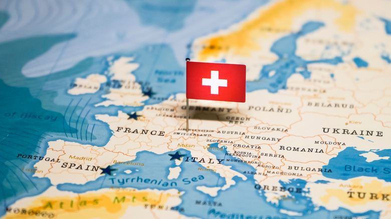 Flag pinned in map of Switzerland