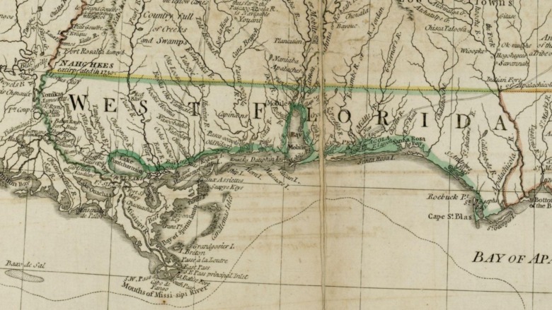 Map showing the southern British colonies in 1776, including the Carolinas, Georgia, and the Floridas, 1776