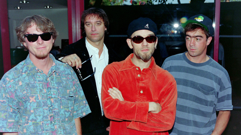 R.E.M. posing together at the 1993 MTV Video Music Awards