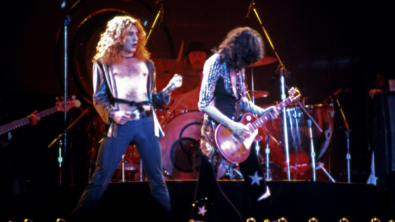 Led Zeppelin performing on stage