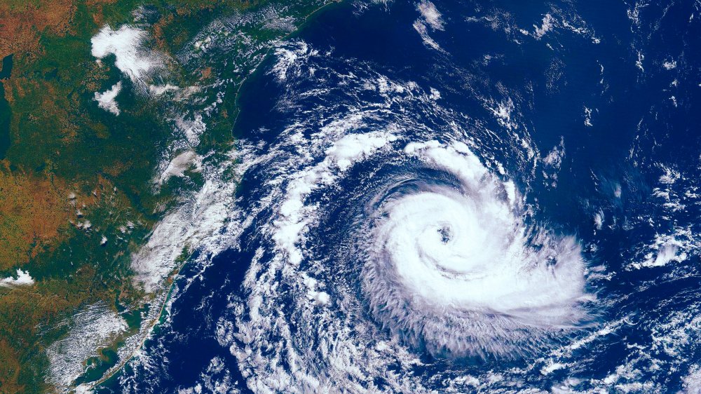 View from space of Category 5 super typhoon approaching the coast