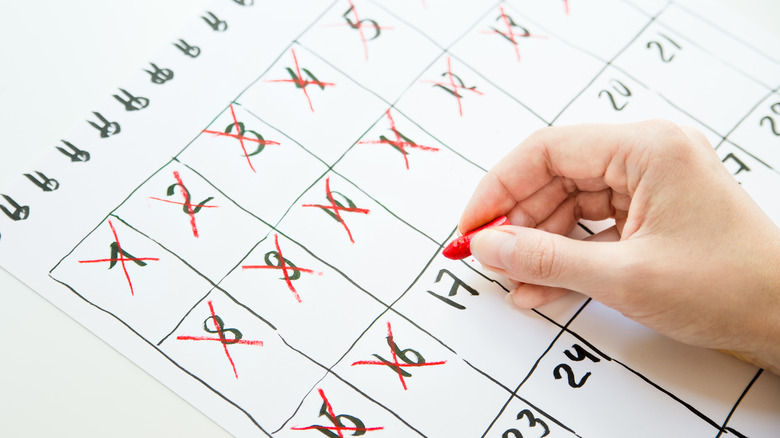 crossing out dates on calendar