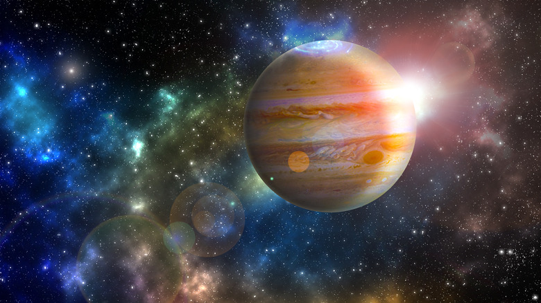 Jupiter surrounded by a spacescape 