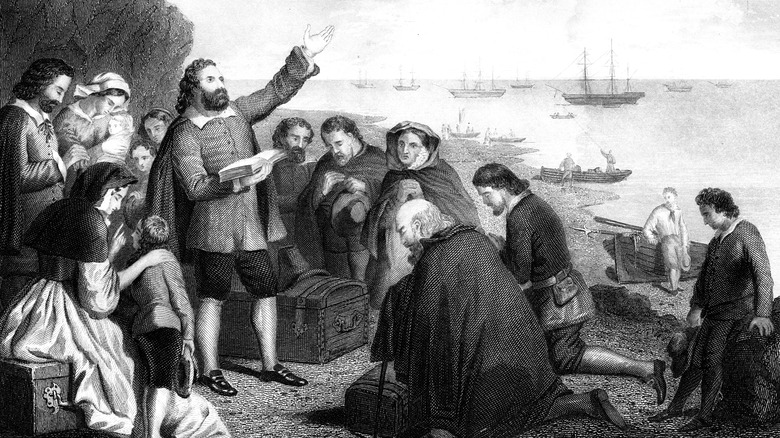depiction of the pilgrims arriving in massachusetts