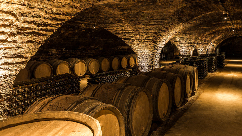 wine cellar with wooden casks